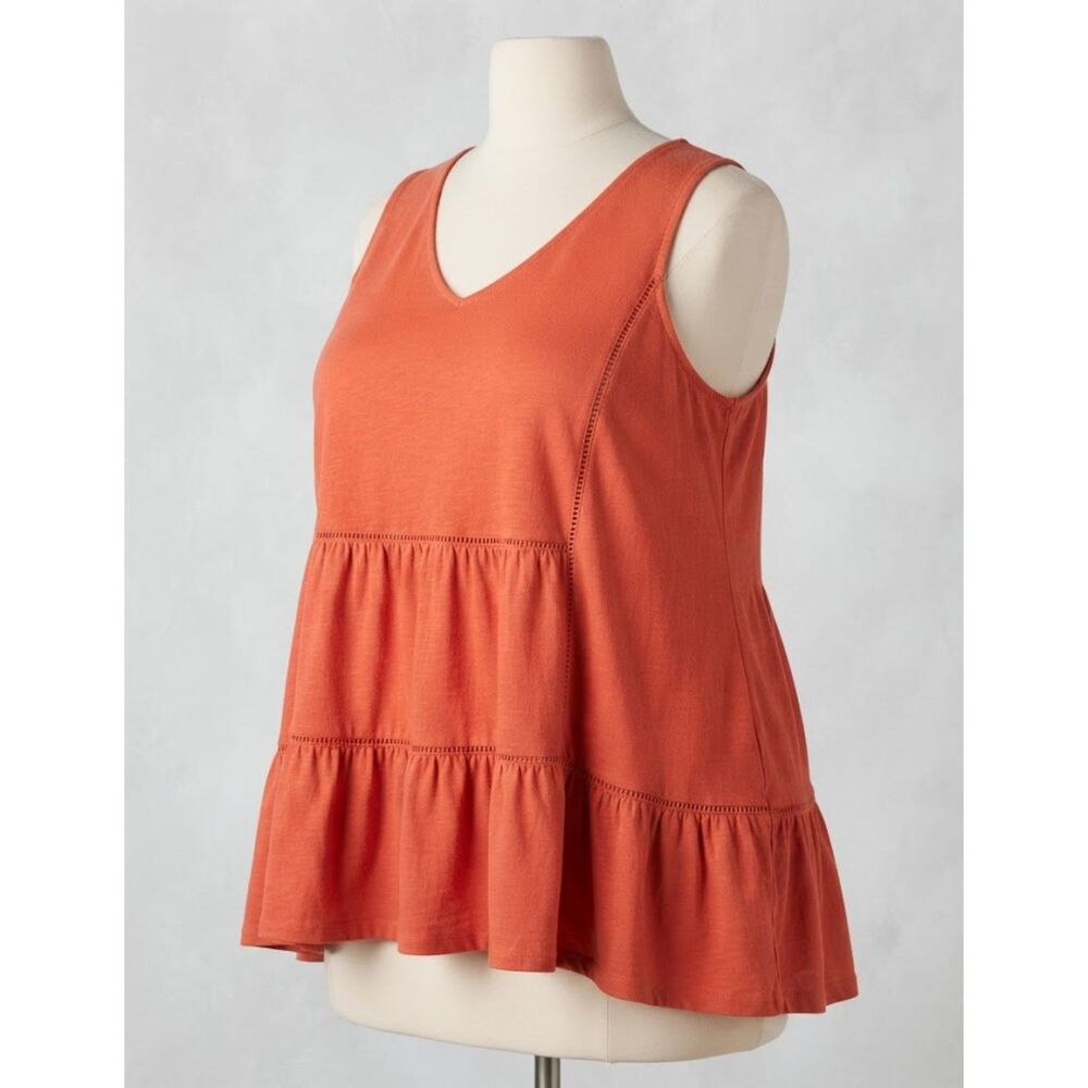 Time and Tru Women's Plus Size Tiered Sleeveless Peplum Tank Top Orange XXXL 22